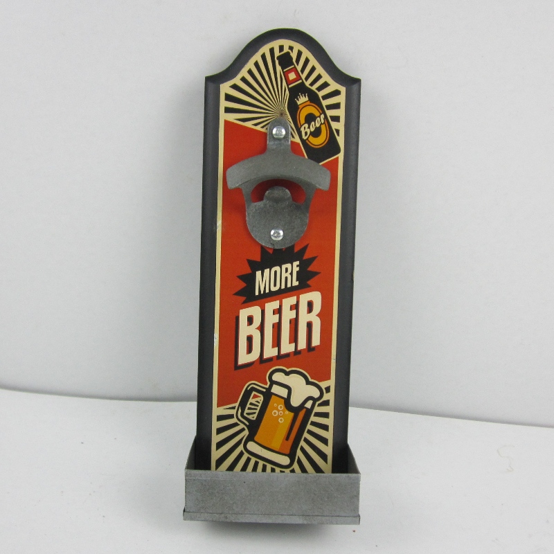 A Wall Mounted Wood Plaque Beer Bottle Opener Cap Catcher-rel